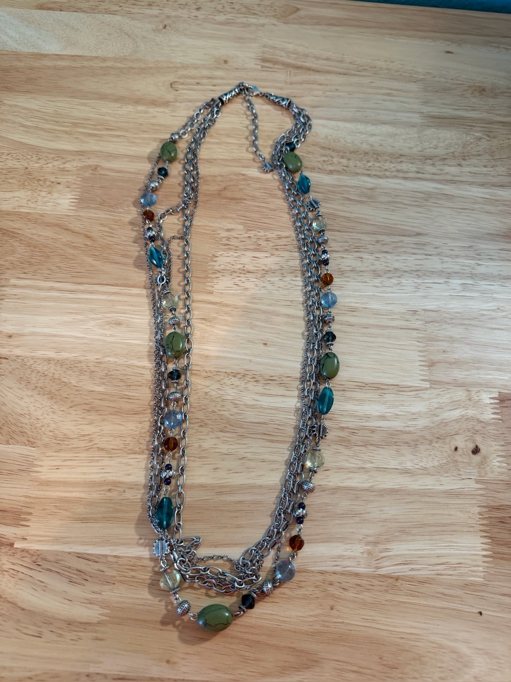 Premier Designs Multicolor Beaded Silver-Tone Layered Necklace - Green & Blue